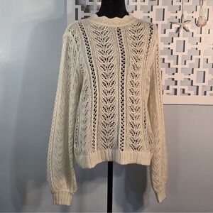 LC Lauren Conrad Lace Leaf Open Knit Sweater Cream Ivory Size L Boho